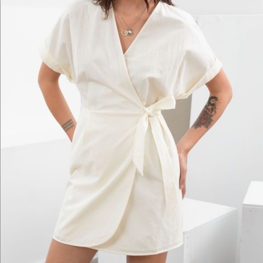 & Other Stories Organic Cotton Wrap Mini Dress Size 6